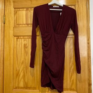 Reformation ox blood red midi body on dress long sleeve XS